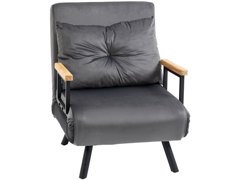  Fauteuil-lit 63x73x81 cm dossier réglable aspect velours métal gris foncé  - Conforama A