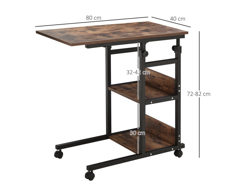  Table d'appoint à roulettes 80x40x72-82 cm réglable en hauteur métal marron et noir  - Conforama C