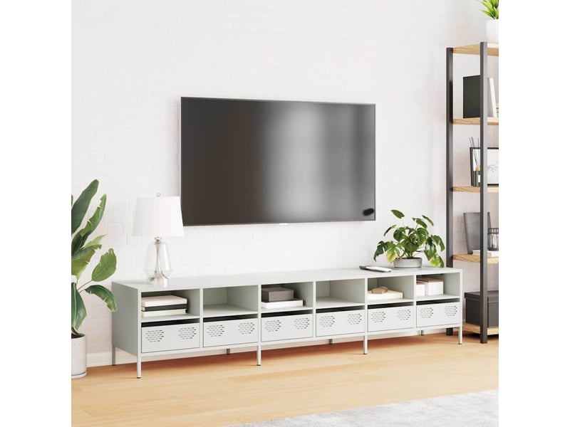  Meuble tv - banc tv - meuble de rangement blanc 202x39x43,5 cm acier laminé à froid  - Conforama C