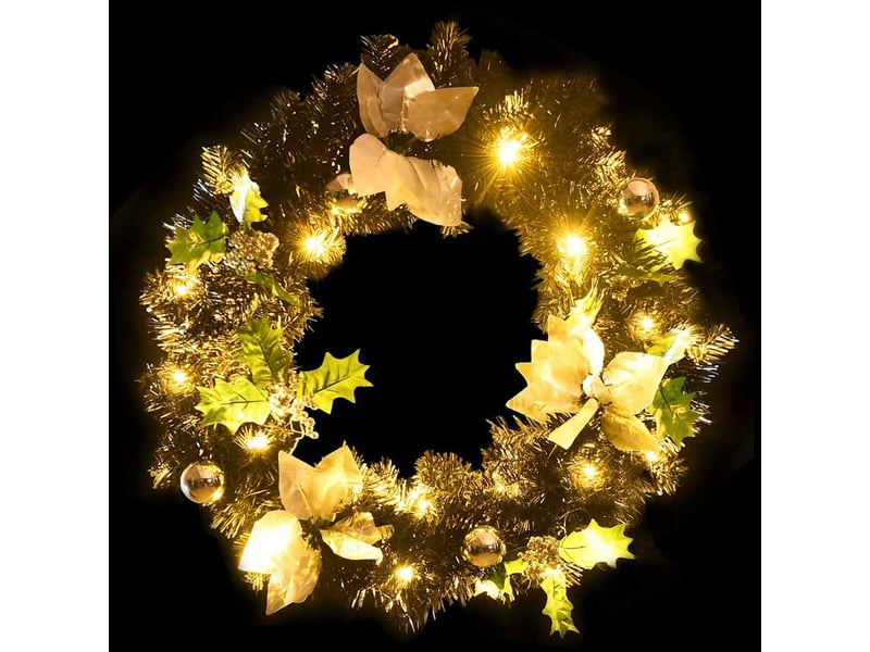  Couronne de noël avec lumières led noir 60 cm pvc  - Conforama D