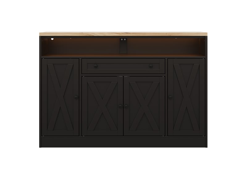 Buffet led avec tiroir, rangements de porte et 4 portes grange, 140 x 35 x 95 cm - Conforama A