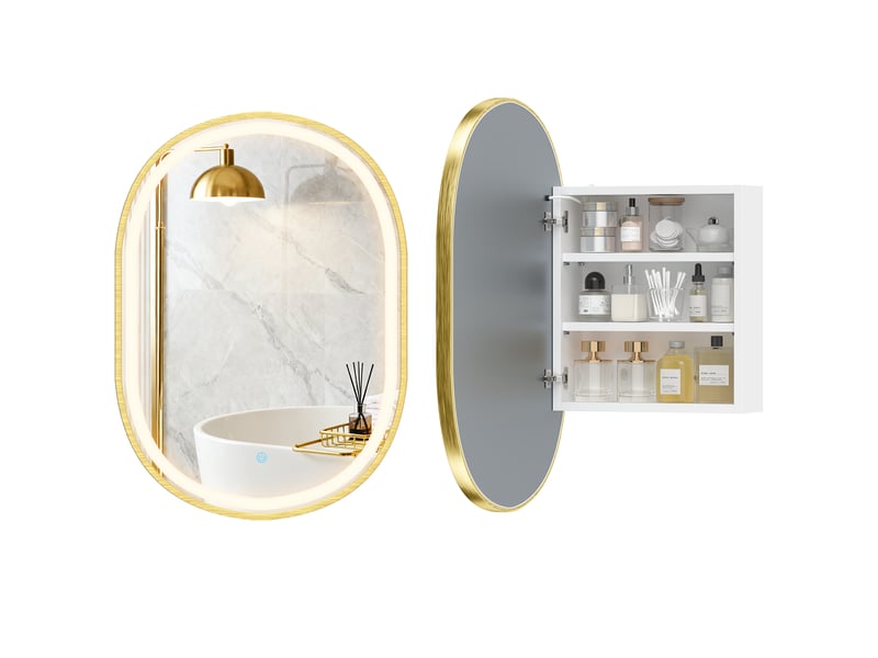  Armoire de salle de bain avec miroir led ovale antibuée 50 x 70 cm dorée (83 caractères)  - Conforama B