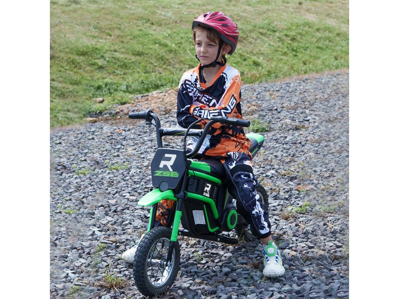 Moto électrique pour enfants avec accélérateur manuel, 2 vitesses (8-16 kmh), 8-12 ans, verte - Conforama C
