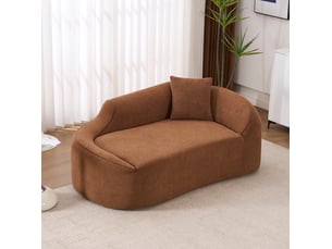 Méridienne 2 places 155x96 cm caramel en tissu chenille, canapé-lit avec coussin assorti pour intérieur