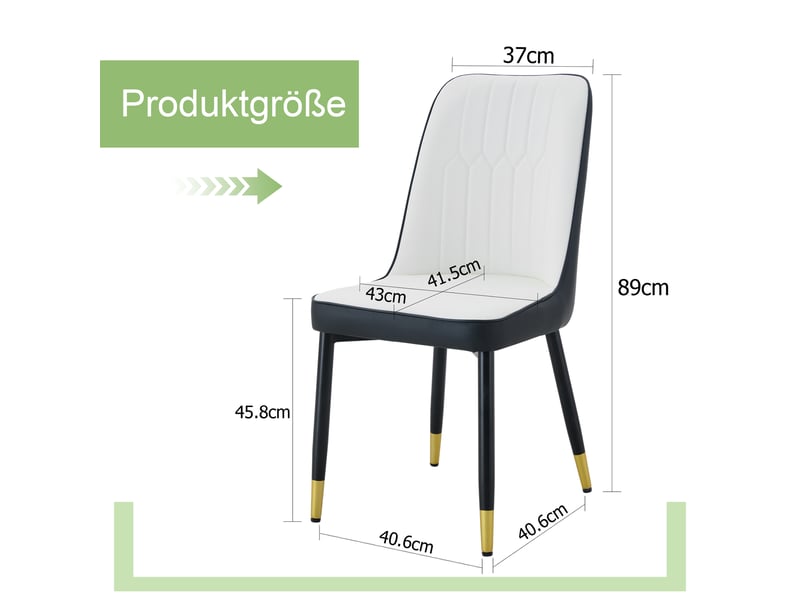  Lot de 2 chaises de salle à manger modernes en pu noir et blanc, dossier assorti, pieds métal noir, pour cuisine ou salle à manger  - Conforama C