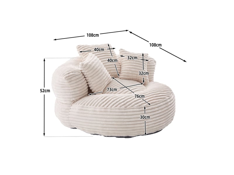 Pouf confortable avec dossier haut et trois coussins velours côtelé inclinable pour jeu étudiants beige  - Conforama C