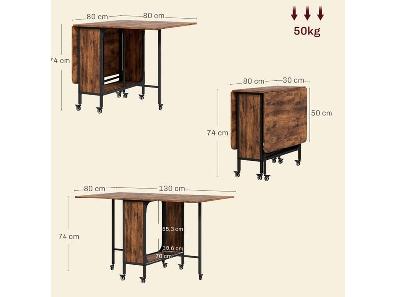 Table de salle à manger extensible pour 6 personnes avec plateau de rangement, 6 roulettes et freins, pour cuisine - Conforama D