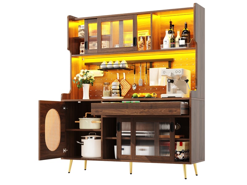 Buffet 145x39x171 cm en mdf avec led marron chicfurn  - Conforama A
