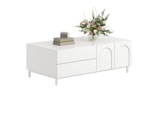 Table basse 100x50x39,5 cm, 2 tiroirs, 2 portes, grand rangement, style scandinave, pieds métal pour salon et séjour - blanc