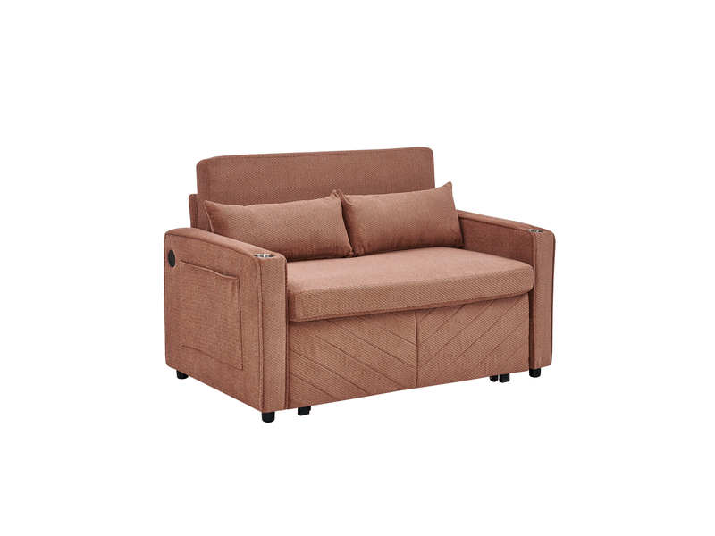 Canapé droit convertible 2 places orange avec usb, système coulissant 3-en-1 pour salon et chambre d'amis - Conforama A