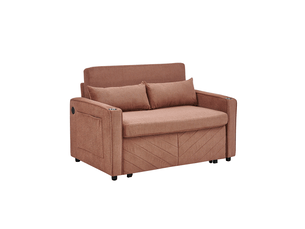 Canapé droit convertible 2 places orange avec usb, système coulissant 3-en-1 pour salon et chambre d'amis
