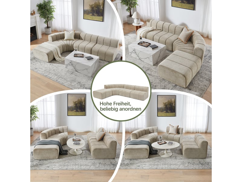 Canapé d'angle modulable - 4 places - modules combinables - marron - matériau chenille - mousse haute résilience Brun - Conforama C