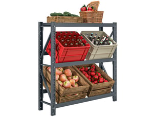 Étagère boissons autoportante 3 niveaux, 6 caisses, hauteur réglable, grise, 110x30x110 cm.