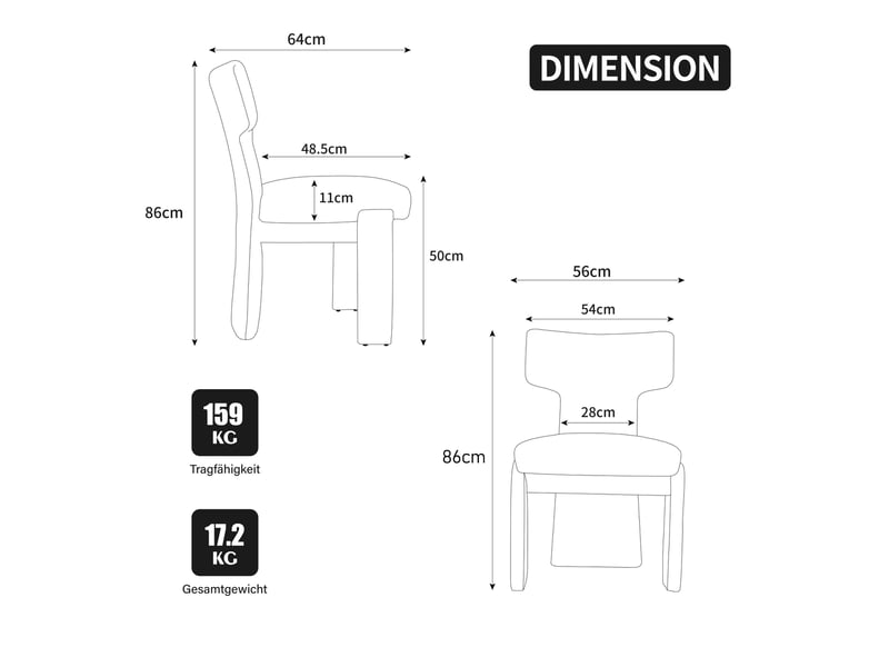  Lot de 2 chaises de salle à manger en chenille beige, sans accoudoirs, dossier incurvé et pieds en bois d’hévéa  - Conforama E