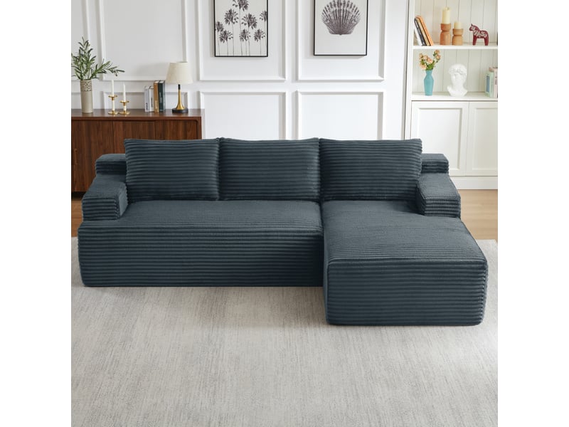 Canapé d'angle en velours côtelé 3 places, sans montage, modulaire, assise profonde, confort moelleux, design nuage - Conforama B