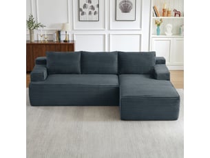 Canapé d'angle en velours côtelé 3 places, sans montage, modulaire, assise profonde, confort moelleux, design nuage