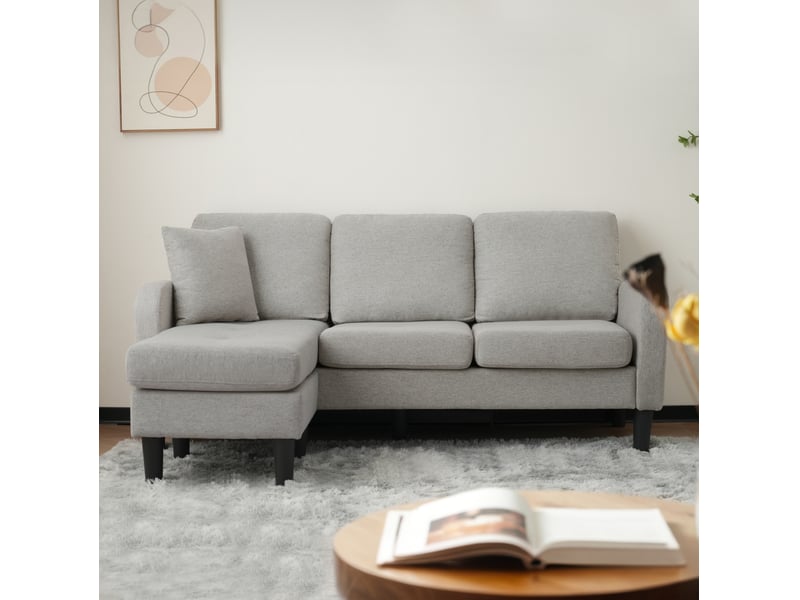 Canapé d'angle modenvie 3 places modulable avec méridienne réversible 166 x 118 x 77 cm tissu coton et lin gris - Conforama D