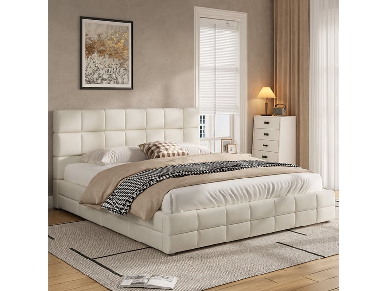  Lit plateforme rembourré 180 x 200 cm beige  - Conforama B