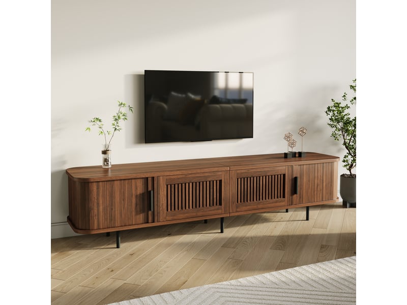  Meuble tv 2 portes coulissantes 2 tiroirs led coloris noyer 180 x 40 x 44.5 cm GL8290D - Conforama E