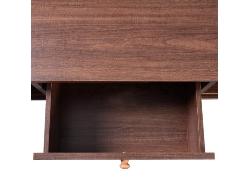 Table basse - 110x55x38,5cm - rotin, tiroirs et portes coulissantes avec lattes en bois massif, pieds en bois massif - marron - Conforama E