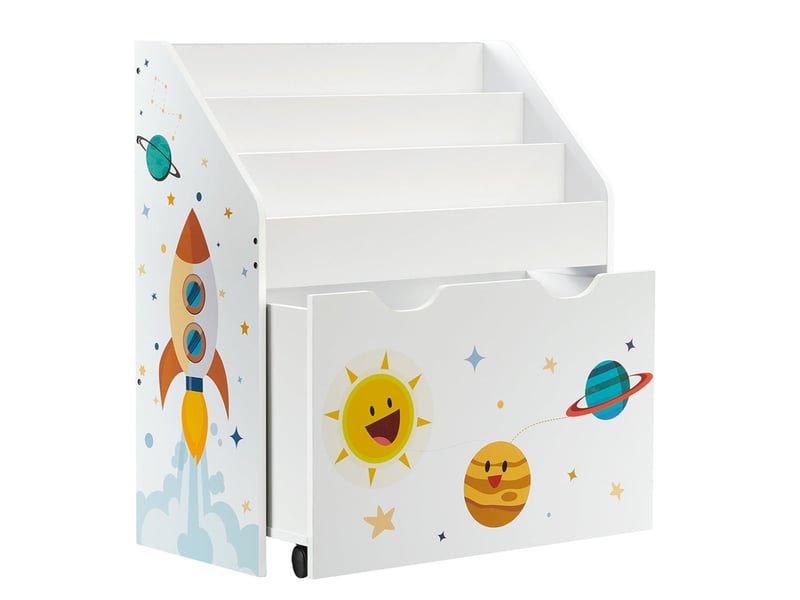 Étagère pour jouets 3 compartiments bibliothèque pour enfants boîte à jouets mobile avec roulettes multi-usage pour chambre d'enfant et salle de jeux blanc 12_0005795  - Conforama A