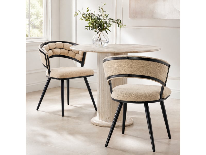  Lot de 2 chaises de salle à manger,64x57x78 cm,velours,beige et noir  - Conforama B