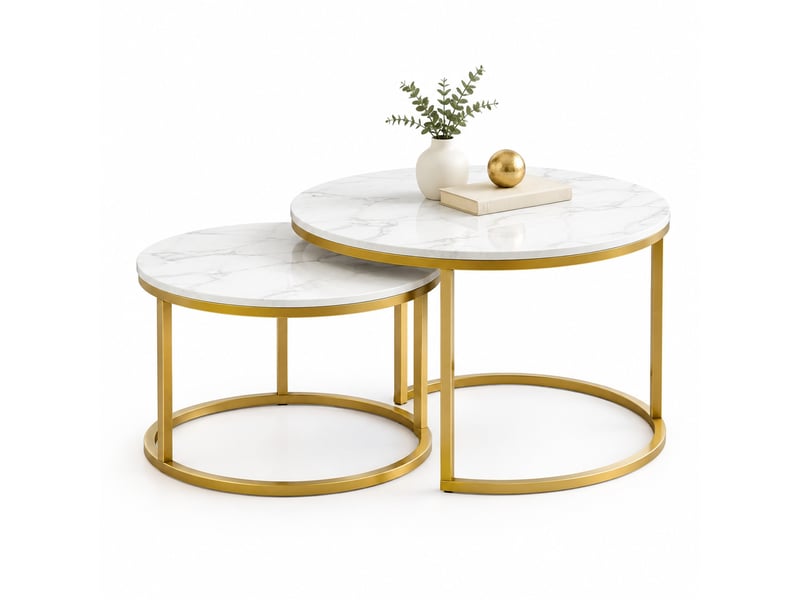  Lot de 2 tables basses gigognes rondes blanc et or  - Conforama A