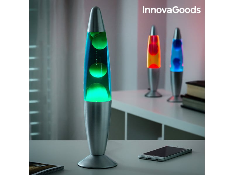 ROCKING GIFTS Lampe De Table Lava 40cm Bleu-Jaune - Ampoule E14 Incluse - Lampe Plasma Magma