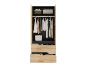 Armoire 2 portes, penderie avec 2 tiroirs, armoire de chambre chêne, 90x50x200 cm
