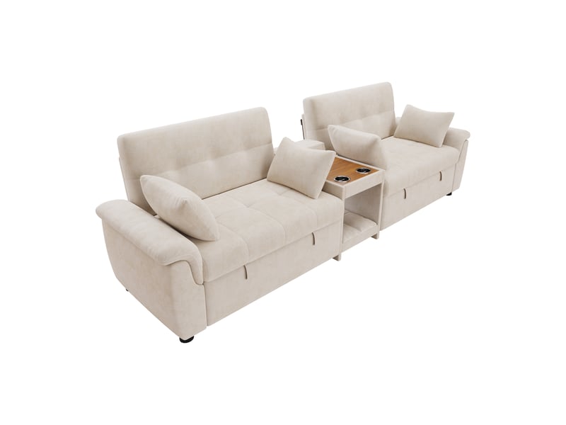  Canapé panoramique beige en chenille, 284 × 138 × 89 cm, avec couchage, pour salon et charge max. 150 kg  - Conforama A