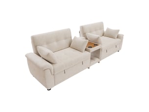 Canapé panoramique beige en chenille, 284 × 138 × 89 cm, avec couchage, pour salon et charge max. 150 kg