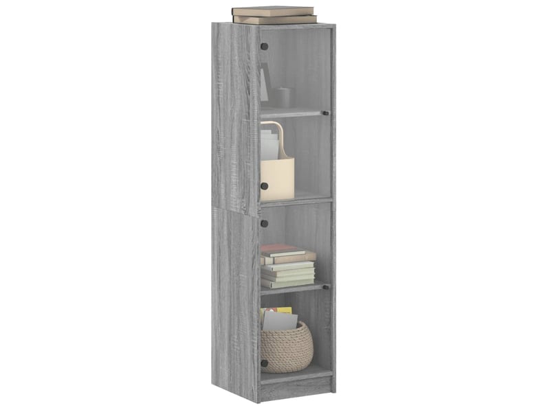  Buffet - bahut - meuble de rangement avec portes en verre sonoma gris 35x37x142 cm  - Conforama D