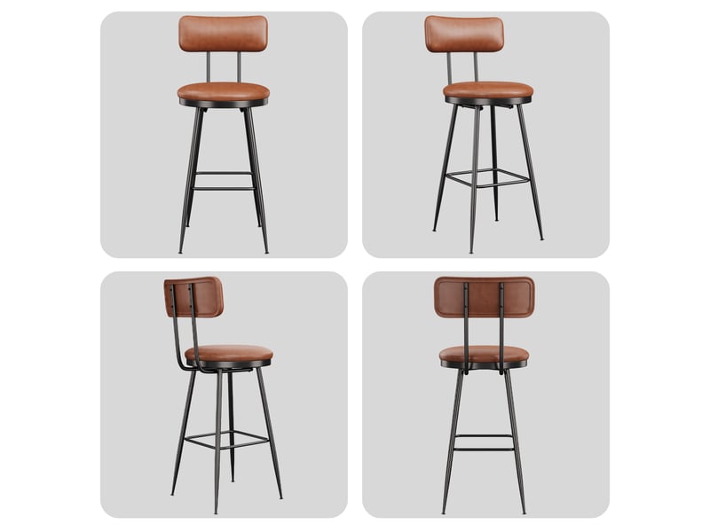  Ensemble de 2 tabourets de bar avec dossier et repose-pieds, revêtement pu, hauteur 65 cm, brun  - Conforama C