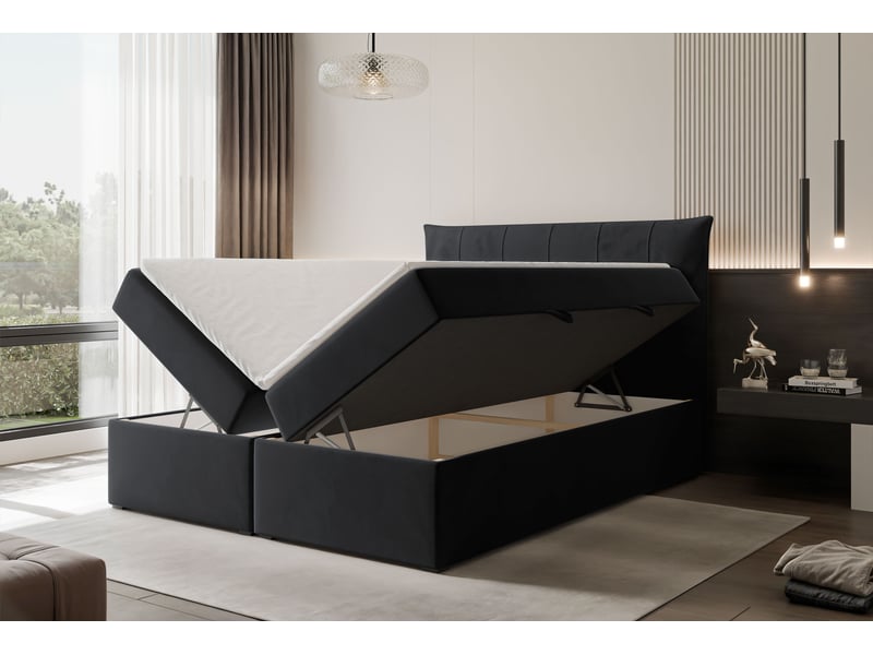 Lit coffre chester - 180x200 cm - avec matelas et surmatelas - velours doux - noir CHESTER - Conforama C