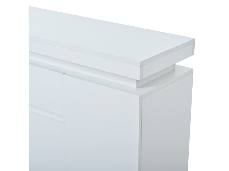  Buffet blanc haut gloss 140x35x72,5 cm avec 2 tiroirs et 4 portes, meuble rangement salon led  - Conforama W