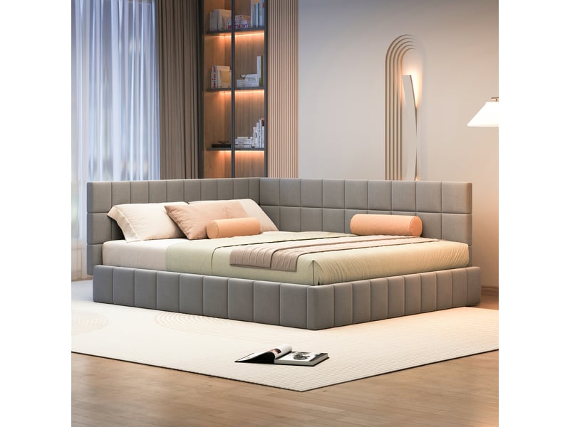 Lit banquette enfant rembourré 160 x 200 cm avec sommier à lattes, velours, gris Fay Lum - Conforama D