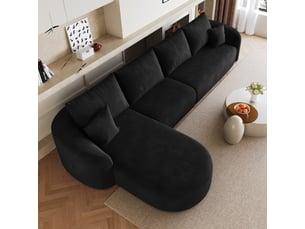 Canapé d'angle compressé réversible fixe <strong>KORFEE</strong> <strong></strong> 5 places Tissu Noir