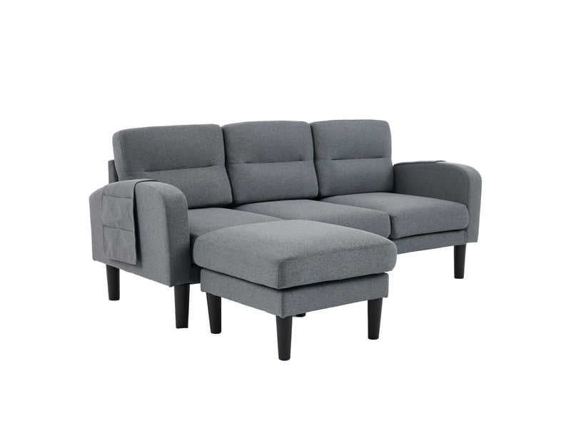  Canapé d’angle 3 places 204x136 cm – gris – méridienne droite, 6 compartiments de rangement  - Conforama D