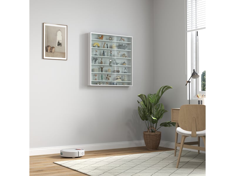  Vitrine pour collection vitrine murale 80 x 9,5 x 83 cm 6 étagères réglables en hauteur 2 portes coulissantes en verre  - Conforama D