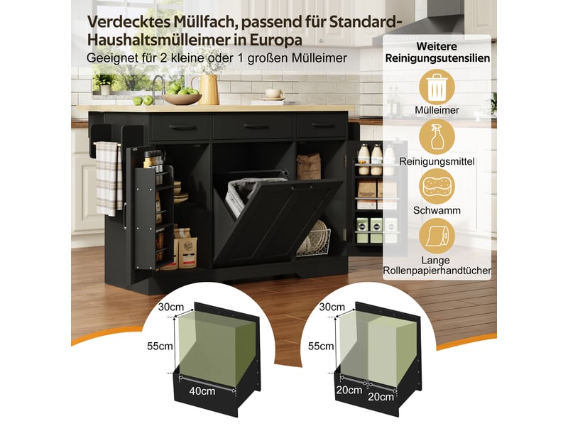  Îlot de cuisine mobile avec plan de travail pliable mdf noir 120 x 45(70) x 87 cm  - Conforama E