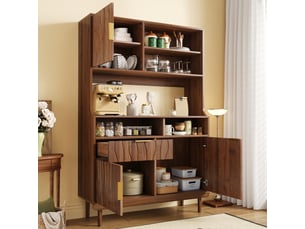 Buffet de cuisine 100x32x170 cm - 3 portes et 1 tiroir - étagères ouvertes - panneau de particules et MDF - Bois