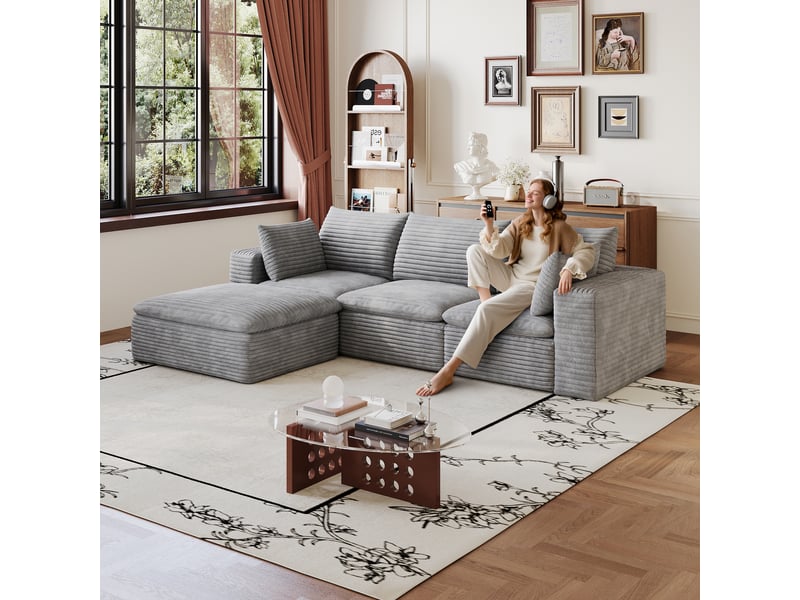  Canapé nuage velours côtelé gris foncé 260cm modulable  - Conforama E