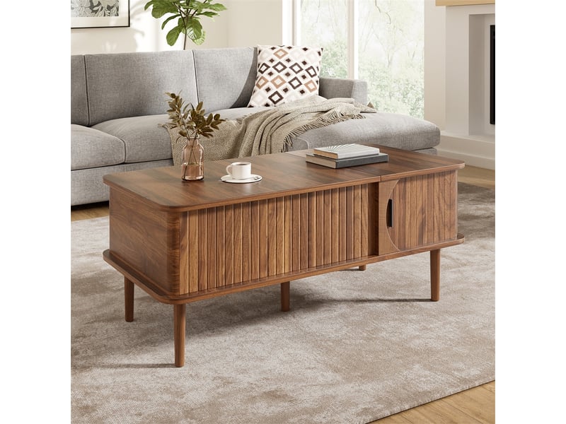  Table basse relevable rectangulaire – 100 x 48 x 41 cm – plateau relevable &amp; porte coulissante – mdf - noyer  - Conforama D