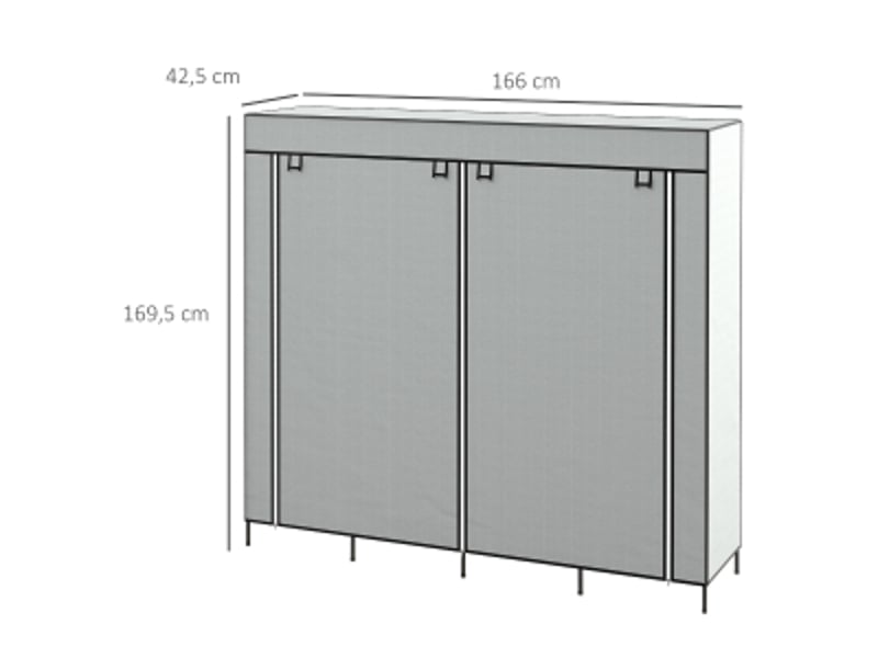 Armoire en tissu avec 2 barres 10 compartiments et 4 tiroirs, porte zippée pour chambre et entrée, gris foncé - Conforama C