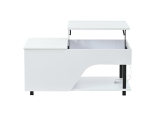 Table basse relevable avec rangement caché et étagères réglables et led, pour salon, en panneau de particules, blanc - uvrion