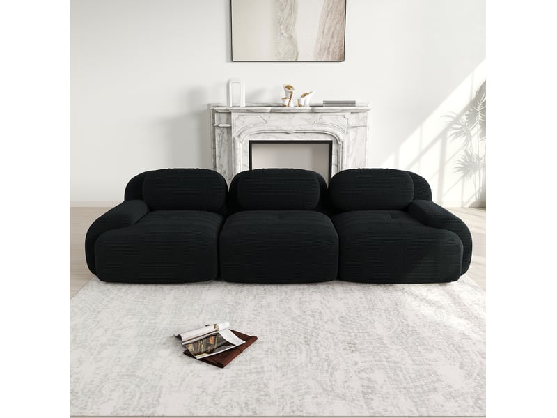  Canapé modulable modenvie 3 places sans cadre en velours côtelé noir 298 x 103 x 70 cm  - Conforama D