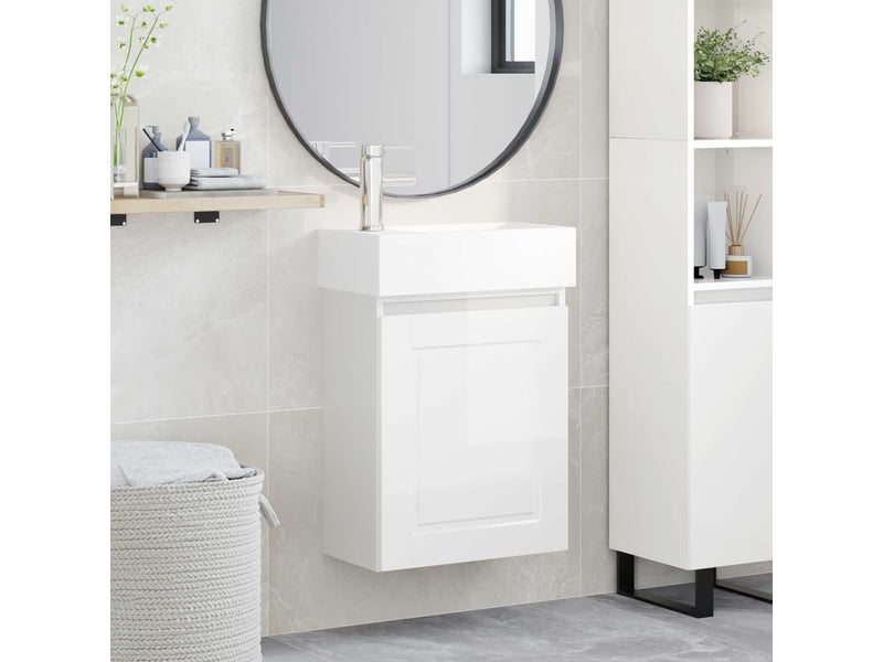  Meuble de rangement salle de bain avec robinet blanc brillant shl3107  - Conforama B