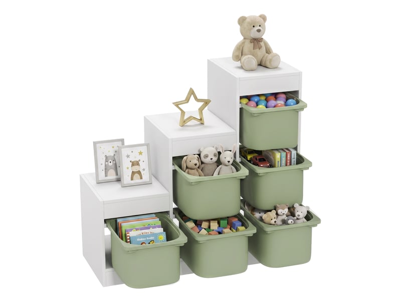  Meuble de rangement pour jouets des enfants avec 6 bacs amovibles, 3 niveaux de rangement, 96 x 38,5 x 90, vert  - Conforama A