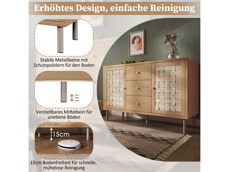  Buffet style campagne couleur chêne, commode de rangement 120x40x75 cm (sans matelas).  - Conforama D