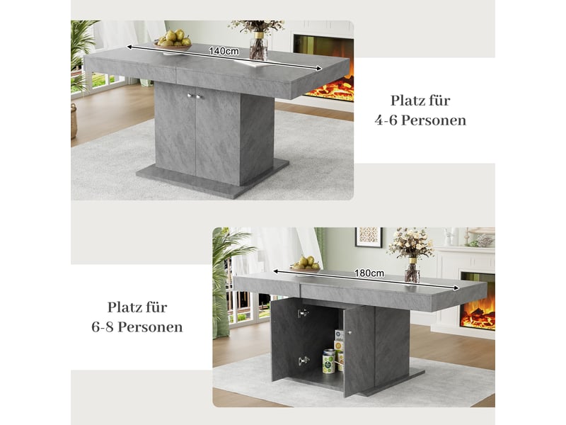  Table extensible rectangulaire avec rangement intégré, ouverture automatique pour salle à manger grise 140×80×76 cm  - Conforama E